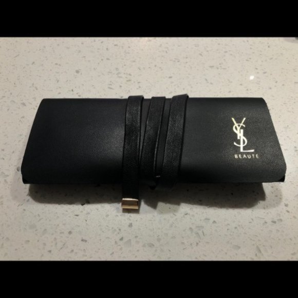 NEW YSL Beaute VEGAN LEATHER MAKEUP Travel POUCH AND 3 BRUSHES - Picture 1 of 7